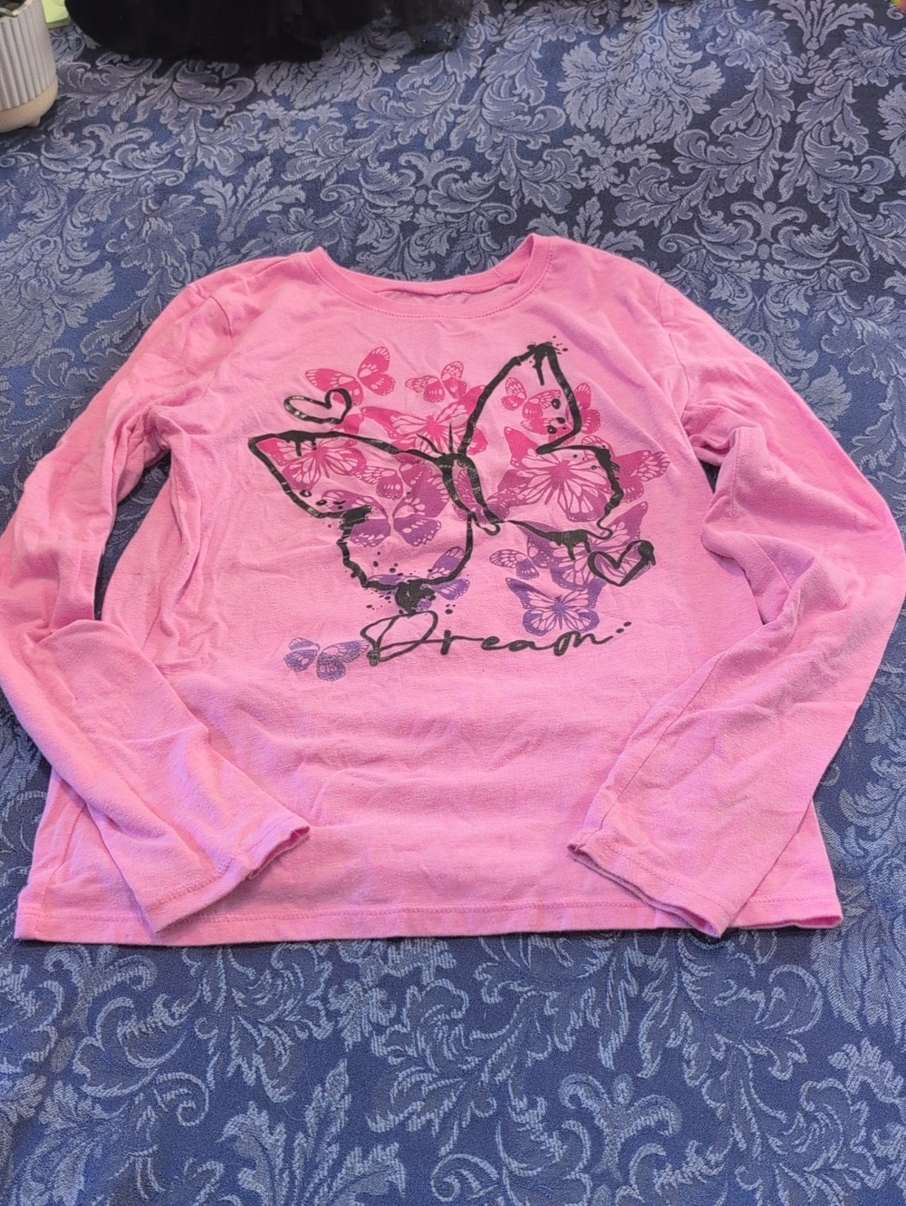 Pink Butterfly Graphic Long-Sleeve Tee for Kids